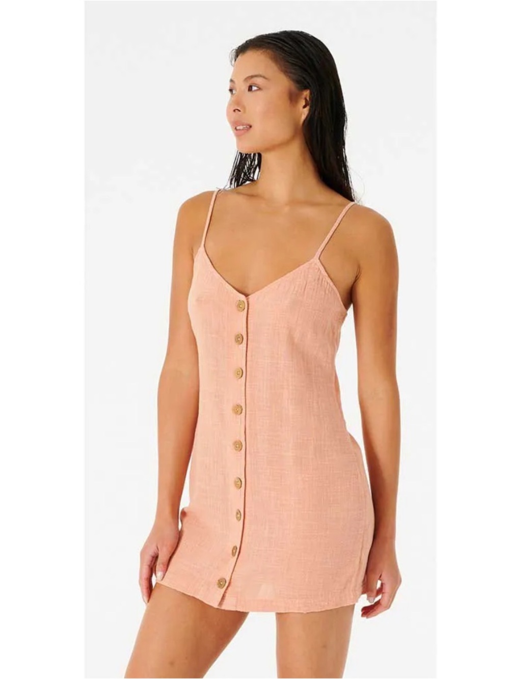 Rip Curl Button Front Midi Dress Medium Coral Peach Beach Resort Sundress